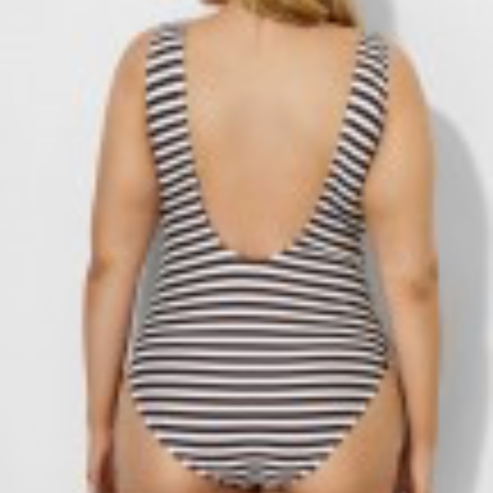 MEET CURVE Brown & White Sexy Stripe Backless One Piece Swimsuit 3 XL NEW - Picture 3 of 7
